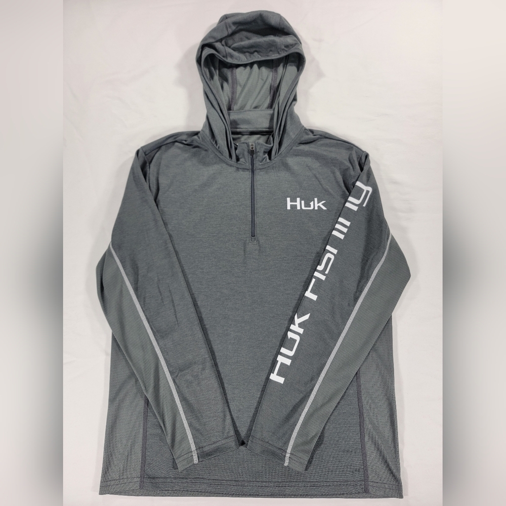 Huk Fishing Quarter Zip Mens Small Gray Pullover Hoodie Sweatshirt Performance